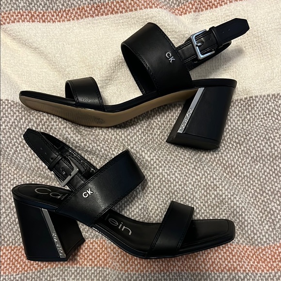 Calvin Klein Black Block Heel Sandals - Picture 1 of 5